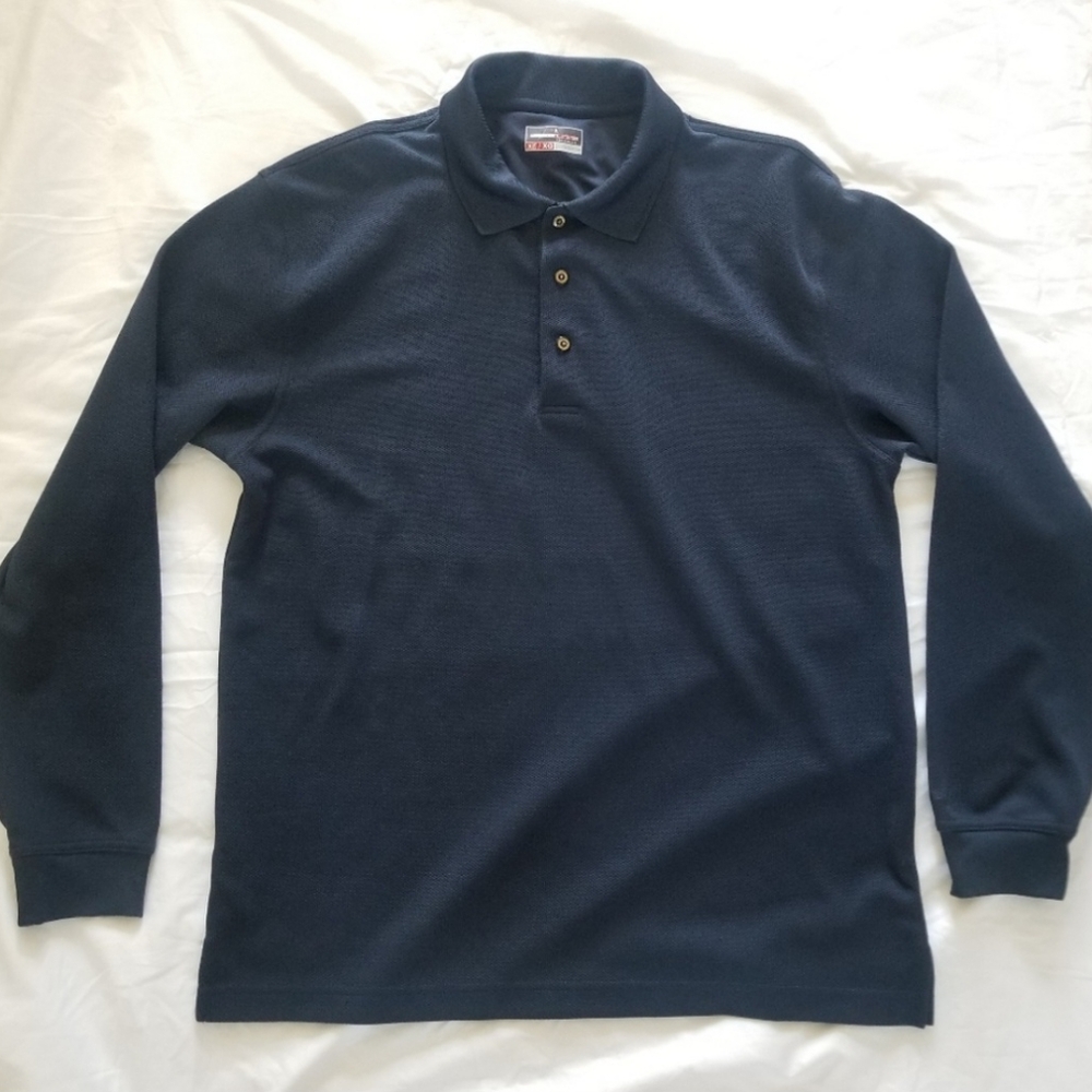 Mens Grand Slam Performance Long Sleeve Ribbed Polo Navy Blue XL